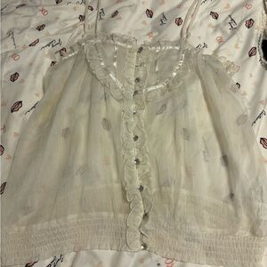 Women's White Ruffled Top